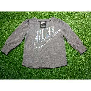 Nike Girl's Long Sleeve Logo T-Shirt - Gray 12mth